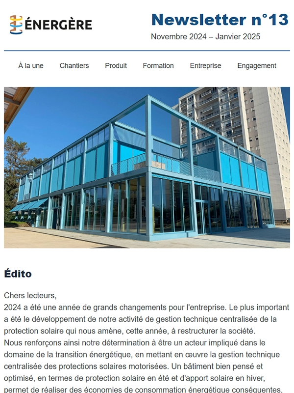 Newsletter numéro 13 d'Énergère de novembre 2024.
