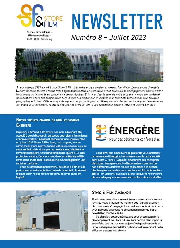 Couverture de la newsletter numéro 8 de Store & Film.